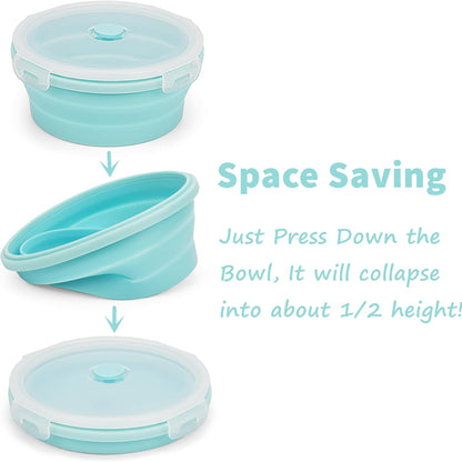 CARTINTS Silicone Collapsible Food Storage Containers-Prep/Storage Bowls with Lids - Set of 3 Square Silicone Lunch Containers - Microwave, Dishwasher and Freezer Safe (blue)