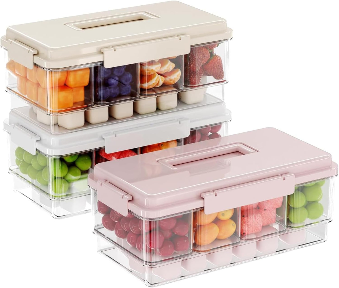 3Pack Ice Chilled Condiment Caddy with 4 Removable Containers Taco Ingredient Server with Lid Cooled Garnish Caddy Tray for Taco Mimosa Bar Sauce Fruits&Veggies White