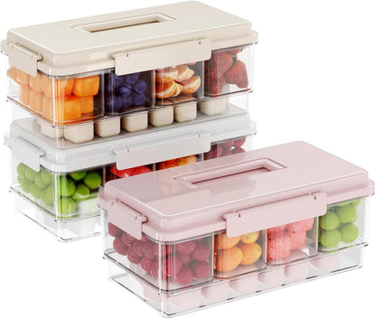 3Pack Ice Chilled Condiment Caddy with 4 Removable Containers Taco Ingredient Server with Lid Cooled Garnish Caddy Tray for Taco Mimosa Bar Sauce Fruits&Veggies White