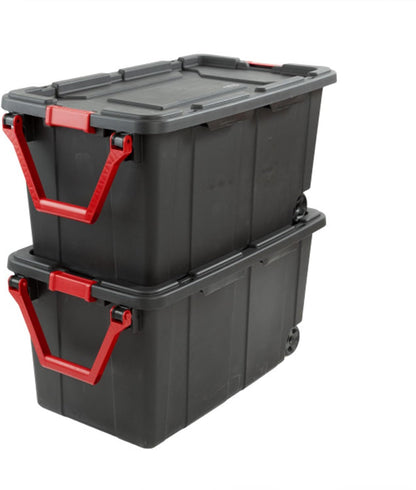 Sterilite Heavy Duty 40 Gallon Wheeled Industrial Storage Tote, 4-Pack, Black