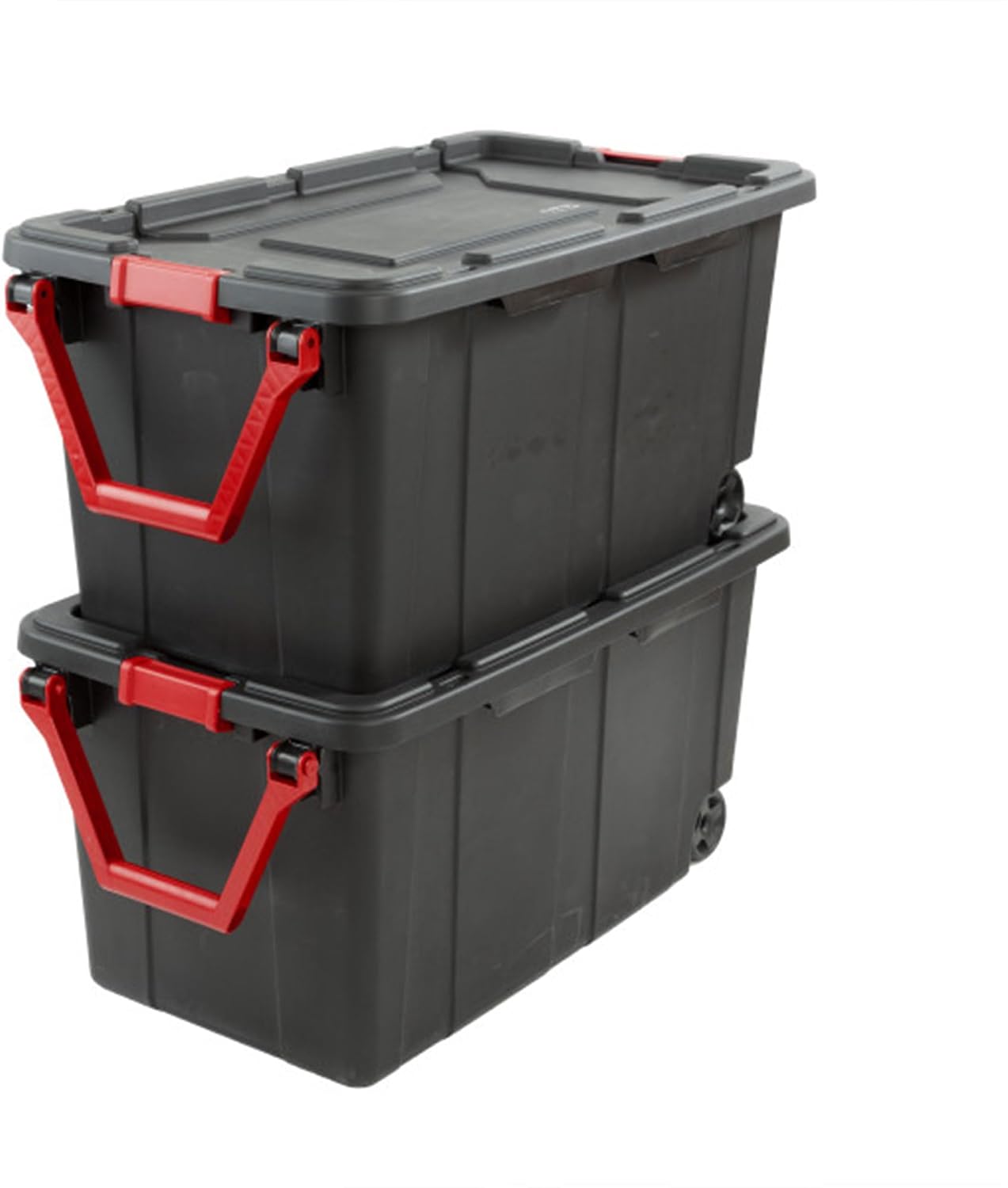 Sterilite Heavy Duty 40 Gallon Wheeled Industrial Storage Tote, 4-Pack, Black