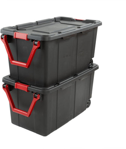 Sterilite Heavy Duty 40 Gallon Wheeled Industrial Storage Tote, 4-Pack, Black