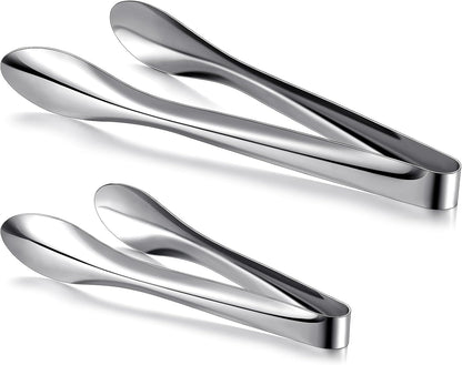 2 Pack Polished Stainless Steel Serving Tongs 9 and 12 Inch Metal Food Silver Tong for Buffet Salad BBQ Grilling Heavy Duty Kitchen Utensils for Cooking Catering Wedding Party