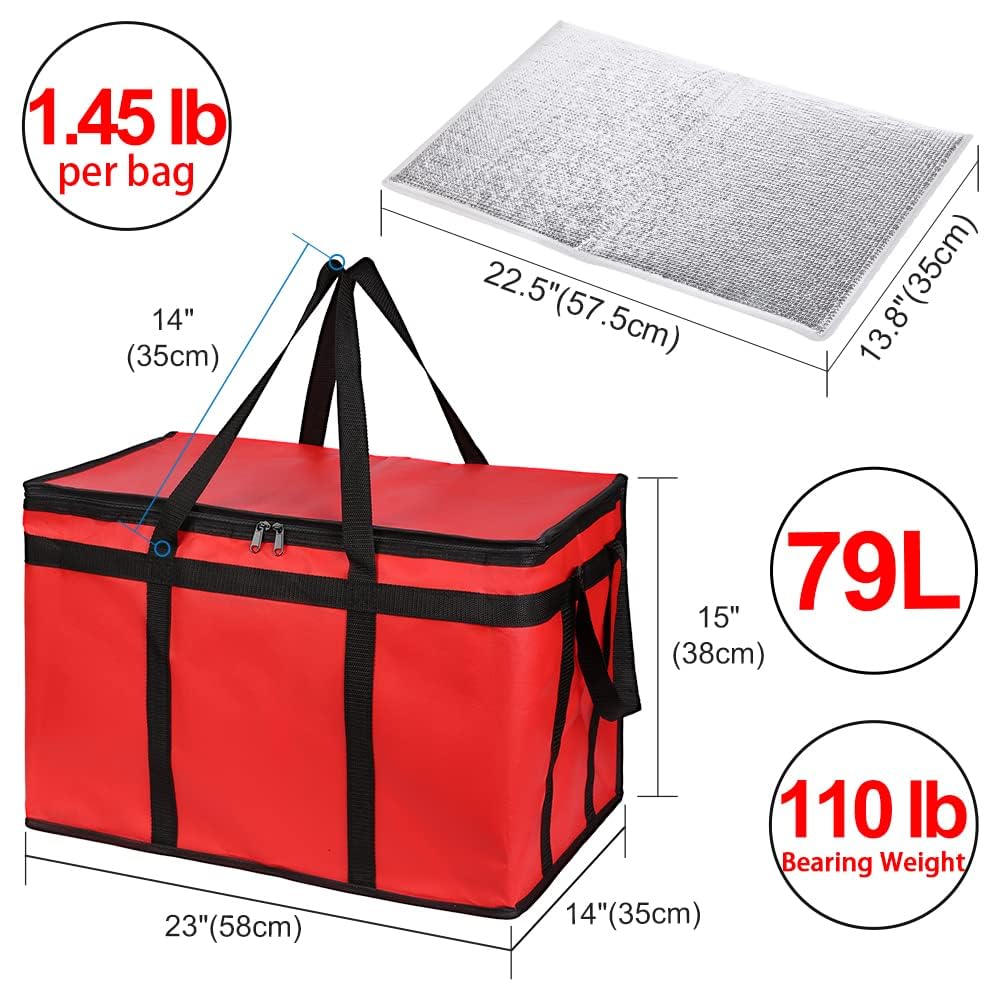 Insulated Food Delivery Bag, XXXL Insulated Reusable Grocery Cooler/Hot Bags, Tote Bag for Shopping/Travel/Doordash, Catering Bag Doordash 22x14x13, Black, 1-Pack