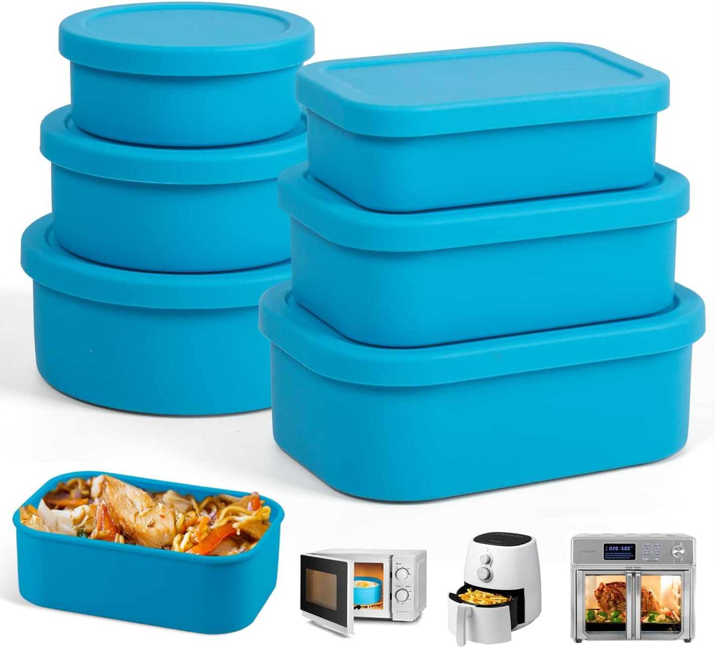 100% Silicone Food Storage Containers with Lids, 8 Pack, 10oz to 51oz, Reusable Leakproof Nesting & Stackable Silicone Bento Lunch Box, Microwave Freezer Dishwasher Oven Safe, BPA Free, Slate Green