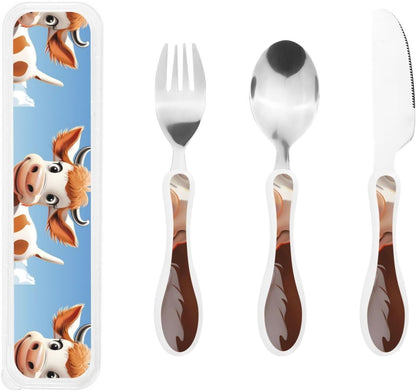 3-Piece Kids Silverware Set With Storage Case, Stainless Steel Reusable Children Safe Knife Spoon Fork Set Yellow Sunflowers Children Flatware Set For Kids Lunch Box