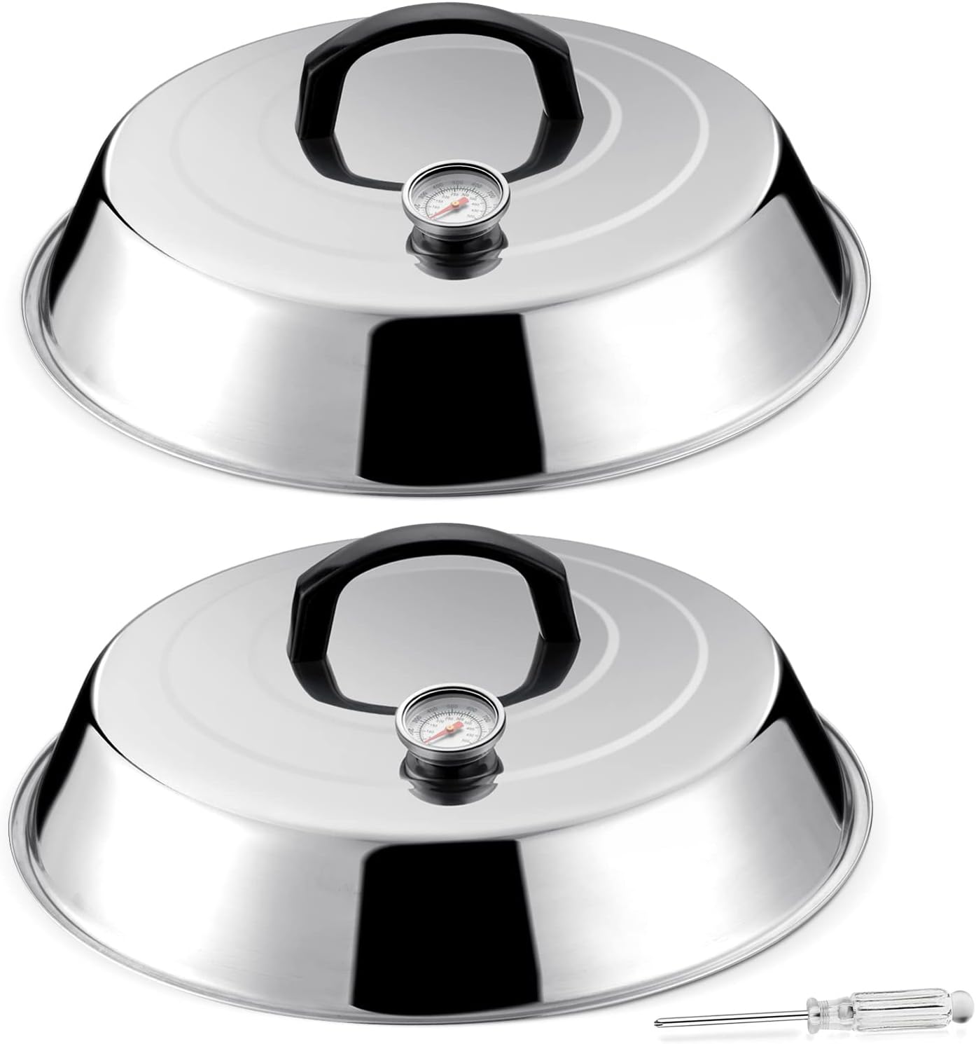HaSteeL Cheese Melting Dome Set of 2, 12 Inch Round Basting Cover Metal Steam Cover, Stainless Steel Griddle Accessories for Flat Top Grill/Outdoor BBQ/Kitchen Cooking