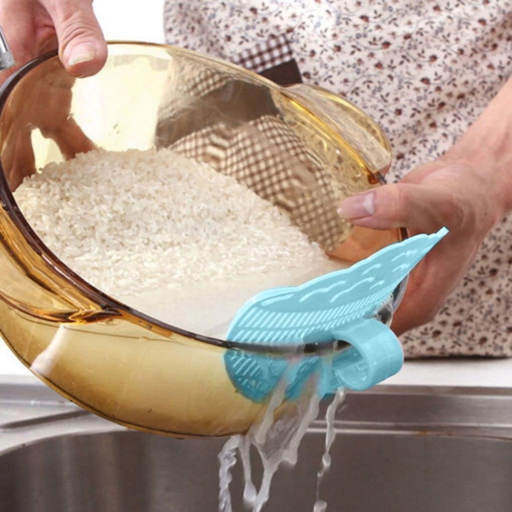 Clip On Strainer All Pots and Pans,Plastic Leaf Shape Rice Wash Sieve,Pasta Strainer Clip on Food Strainer Meat Vegetables Fruit PP Kitchen Colander,Rice Wash Tool,Blue 1204060NZX40QH 13x11x3.5cm