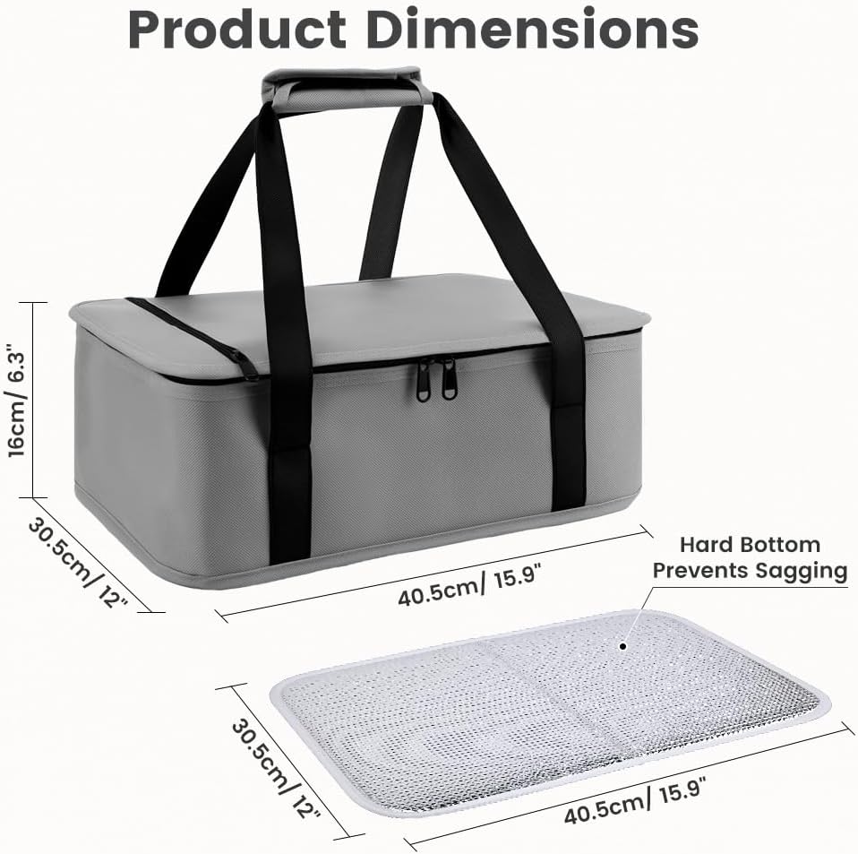 Insulated Resuable Casserole Carrier Bag for Hot or Cold Food, Foldable Portable Prep Carrier, Thermal Food Transport Bag for 9''x13'' & 11''x15'' Baking Pan, Travel Picnic Cake Dessert lunch, Black