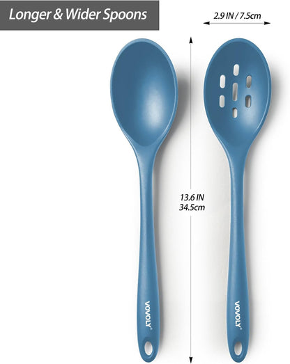 Silicone Spoons for Cooking - Extra Large Kitchen Spoons for Mixing, Serving, & Stirring - 600°F Heat-Resistant Non Stick Utensils Ladle & Skimmer- Dishwasher Safe, Black