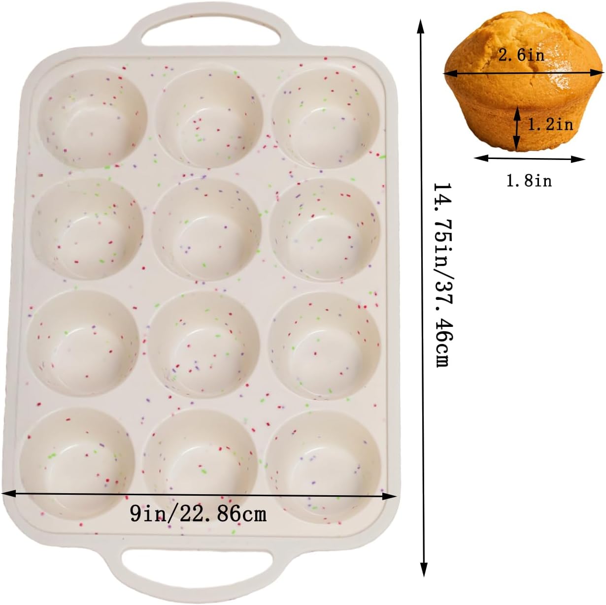 2Pcs Silicone Muffin Pan for Baking - 12 Cup Regular Size Cupcake Pan, Silicone Muffin Tray, Nonstick Cupcake Baking Pan Molds for Baking Homemade Muffins