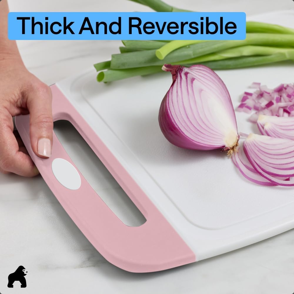 GORILLA GRIP BPA-Free Reversible Kitchen Cutting Board Set of 3, US Designed, Nonporous, Juice Grooves Catch Liquid, Slip Resistant Border, Dishwasher Safe, Durable Large Food Chopping Boards, Black