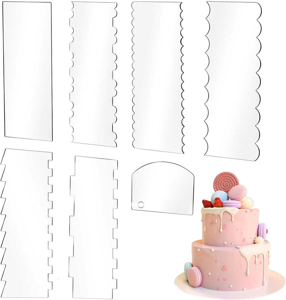 SenseYo Acrylic Cake Scraper 9.5 Inch Large Icing Cream Frosting Smoother Comb Double Sided Patterned Edge Stripe for Cake Decorating Mousse Butter Baking Projects