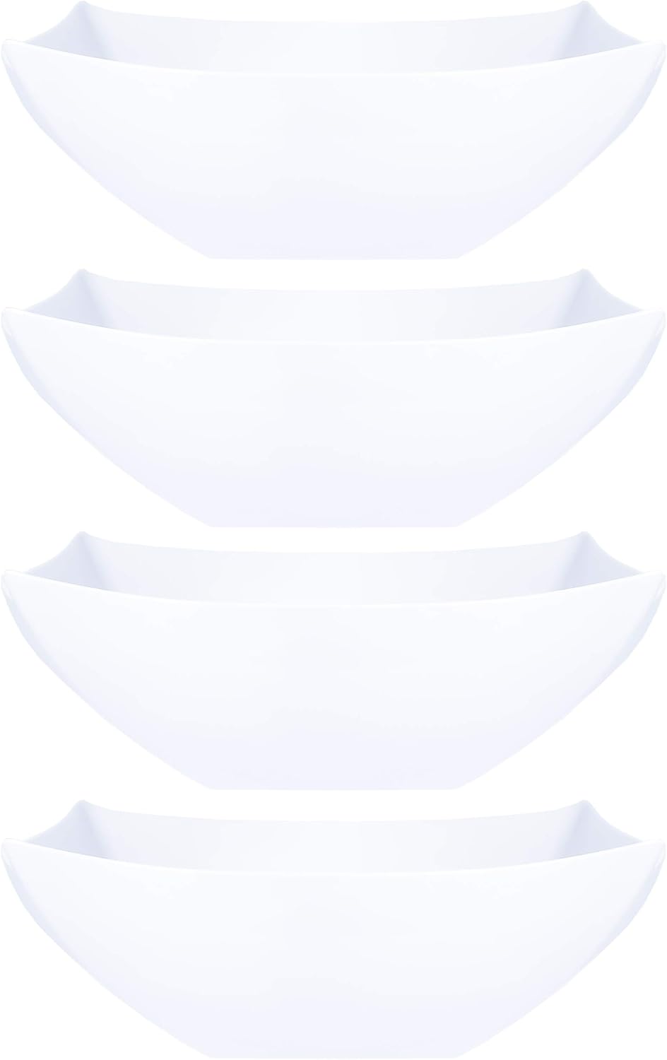 PLASTICPRO Disposable Square Serving Bowls, Party Snack or Salad Bowl, Plastic Clear or White Pack of 4 (16 OUNCE, White)
