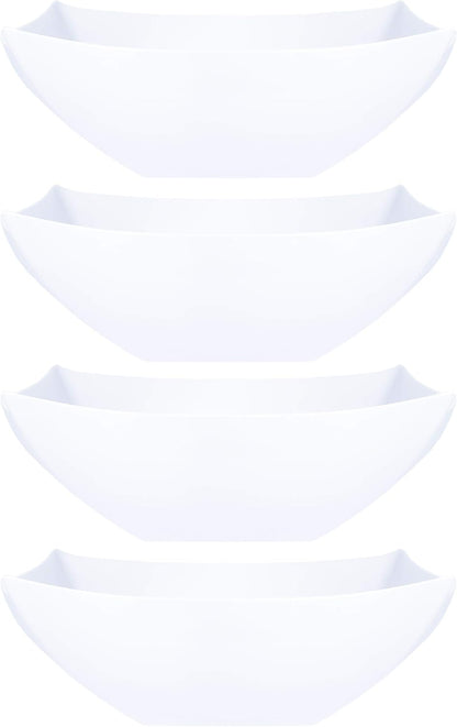 PLASTICPRO Disposable Square Serving Bowls, Party Snack or Salad Bowl, Plastic Clear or White Pack of 4 (16 OUNCE, White)