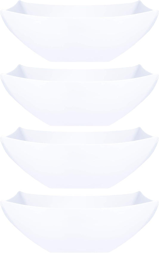 PLASTICPRO Disposable Square Serving Bowls, Party Snack or Salad Bowl, Plastic Clear or White Pack of 4 (16 OUNCE, White)