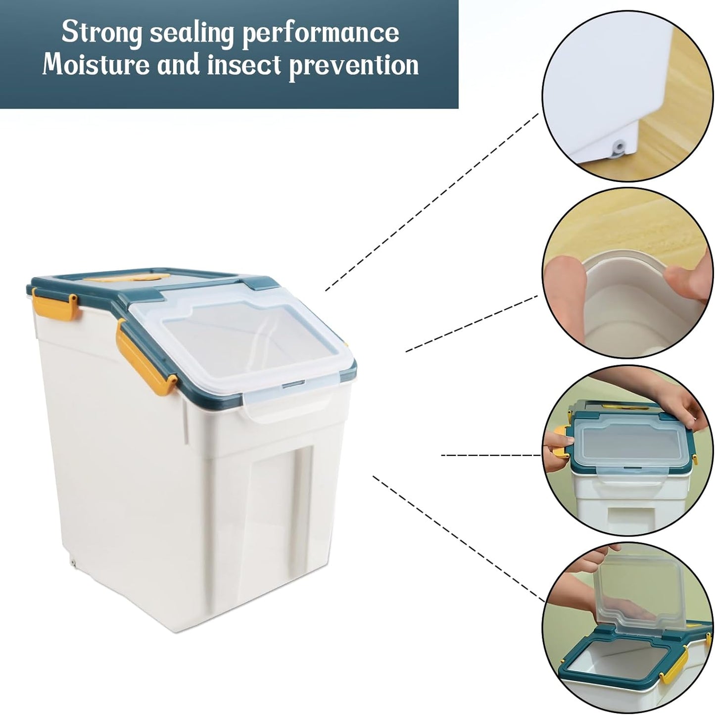 Large Flour Storage Container Bin 25lb, 2Pack Airtight Rice Storage Containers with Wheels Seal Locking Lid, BPA Free with Measuring Cup&Scoop for Flour, Rice, Grain(Green)