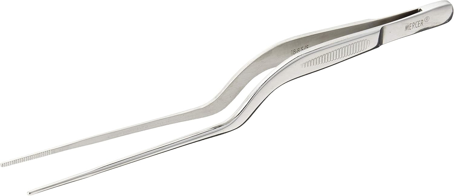 Mercer Culinary 18-8 Stainless Steel Chef Plating Tongs, Offset Tip, 6-1/2 Inch