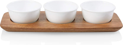 Corelle Vitrelle Coordinates 2-Pc Cheese Board with Bowl Serving Set,Charcuterie Platter with Bowl, Dip Bowl and Long Serving Board Set,Triple Layer Glass Bowls are Dishwasher and Microwave Safe,White