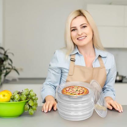 Crowye 3 Pcs 12 Inch Pie Carrier with Lid and Handle, 2 Compartments Food Storage Container Round Pizza Holder Reusable Pizza Keeper for Egg Cheese Tortilla Pastry Cakes Desserts