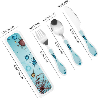 3-Piece Kids Silverware Set With Storage Case, Stainless Steel Reusable Children Safe Knife Spoon Fork Set Butterfly On Beautiful Flower Children Flatware Set For Kids Lunch Box