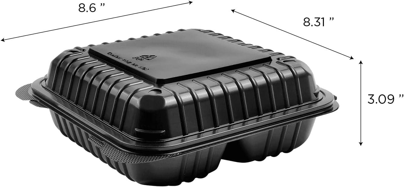 Karat FP-HC99PP-3CU 9"X 9" PP Hinged Containers 3 Compartment - (Case of 200)