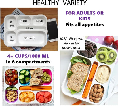 Glitter Lunch Box for Girls, Bento Boxes for School, Pre-School, Toddler Daycare, Travel. Kids Snack Containers, 6 Divided Leak Proof Compartments, BPA Free, Cute 2 Pack Set, Utensils, Pink & Purple