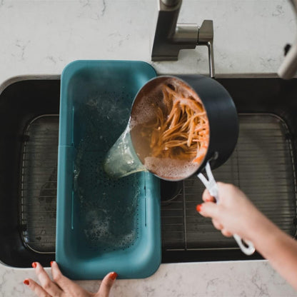Collapsible Multi-purpose Colander - Over the sink strainer basket - Wash, Drain and Dry - Extendable 14.5-19.5 in -Teal