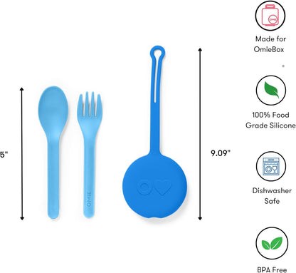 Omie OmieBox Kids Utensils Set with Case - 2 Piece Plastic, Reusable Fork and Spoon Silverware with Pod for Kids (Mint Green)