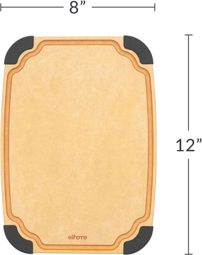 Elihome Essential Series 2-in1 Wood Cutting Board Set for Kitchen, Wooden Board for Chopping Vegetables, Bread, Cheese, Meat, Salad, Bread Board for Countertop, Butcher Block, Non-Slip