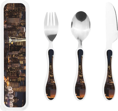 3-Piece Kids Silverware Set With Storage Case, Stainless Steel Reusable Children Safe Knife Spoon Fork Set Ocean Sea Animal Shark Children Flatware Set For Kids Lunch Box