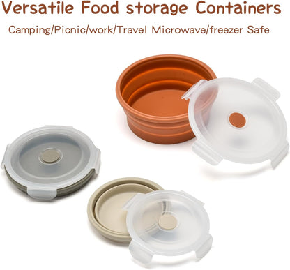 Collapsible Bowls with Lids, Reusable Silicone Food Storage Containers for Meal Prep, Camping Must Haves Accessories ， Microwave Freezer Safe Dishwasher Safe Leak Proof，Set of 4 with Lids