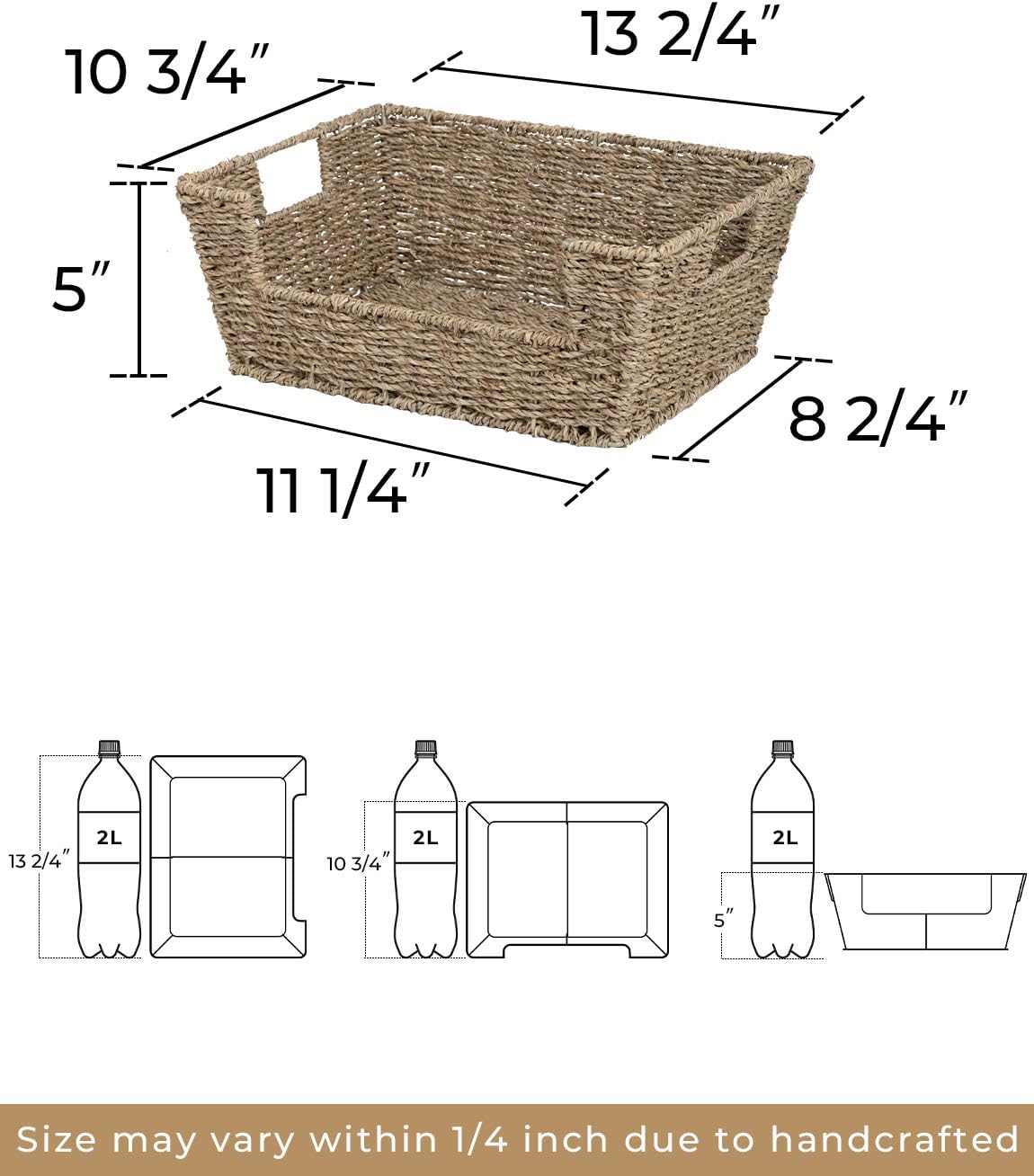 StorageWorks Round Paper Rope Woven Basket for Pantry Organizers and Storage, Stackable Pantry Storage Baskets for Shelves, Brown, 2-Pack