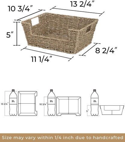 StorageWorks Round Paper Rope Woven Basket for Pantry Organizers and Storage, Stackable Pantry Storage Baskets for Shelves, Brown, 2-Pack