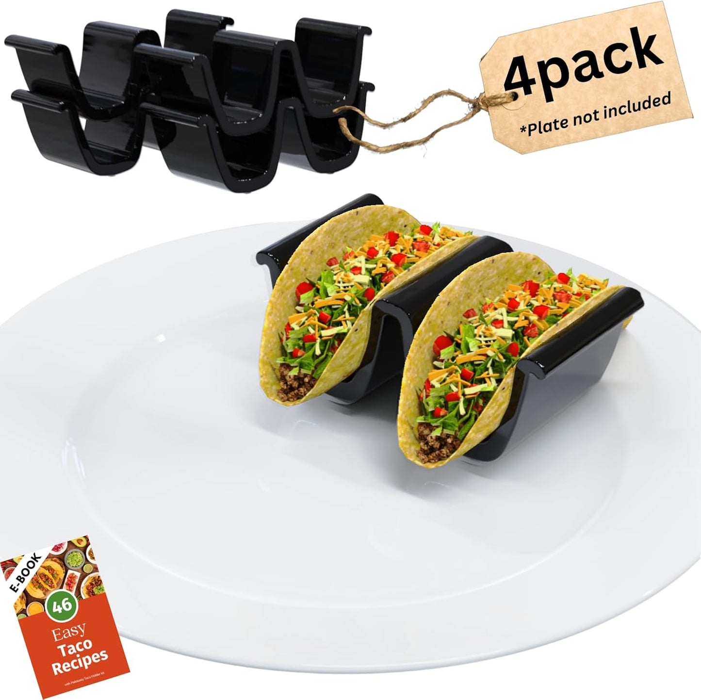 HolaTasty Taco Shell Holder Ceramic, Taco Gifts for Thanksgiving Christmas - Taco Holders Set of 2, Dual Taco Stand for Plates - Hold Street/Hard Shells, Mini Taco Night Accessories for Taco Lovers
