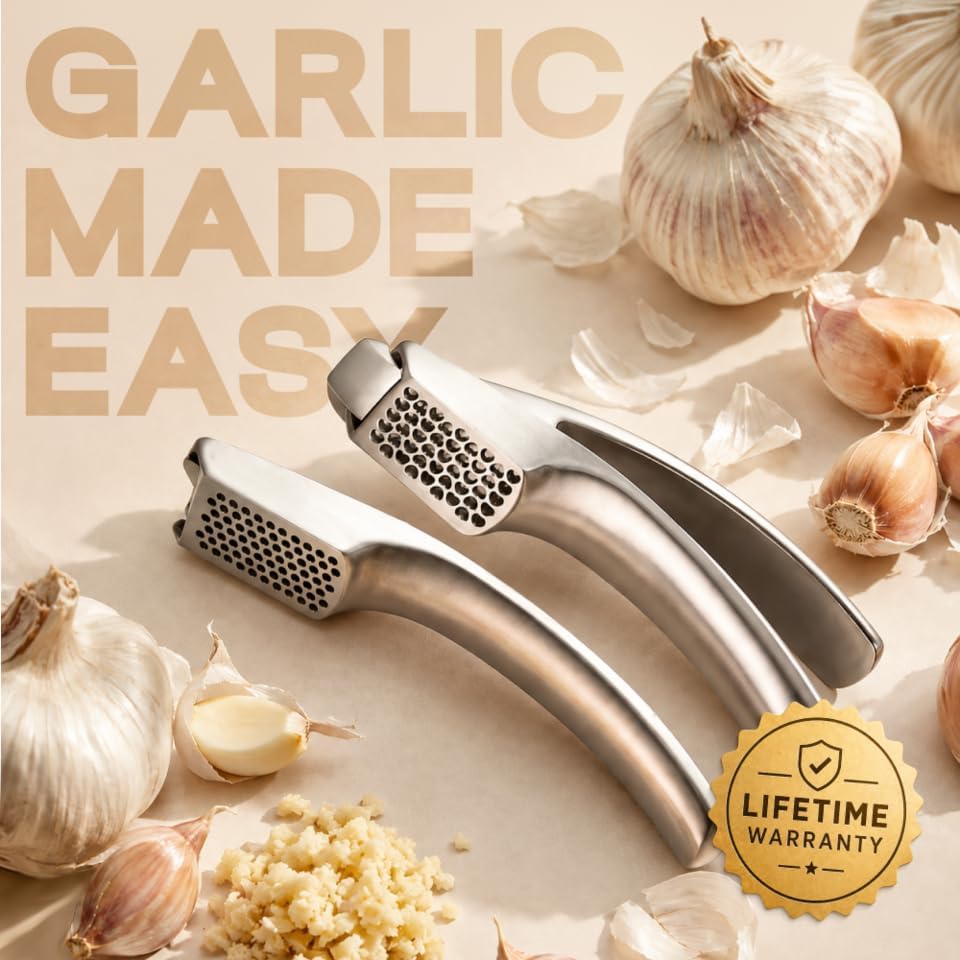 Gourmet Easy Garlic Press Lifetime Replacement, No Need to Peel, Fine Mince