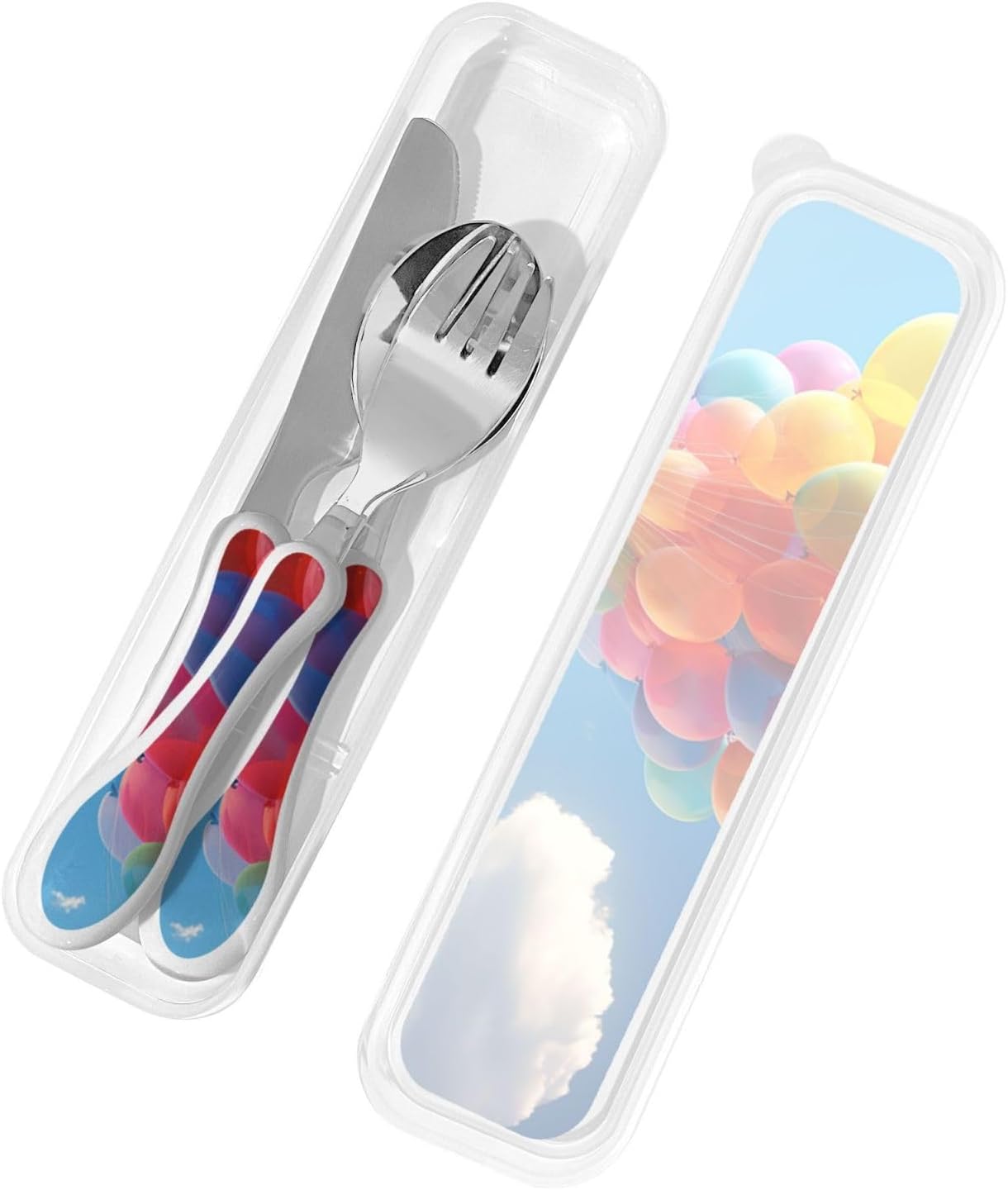 3-Piece Kids Silverware Set With Storage Case, Stainless Steel Reusable Children Safe Knife Spoon Fork Set Blue Active Girl Running Sunset Children Flatware Set For Kids Lunch Box - Colors C