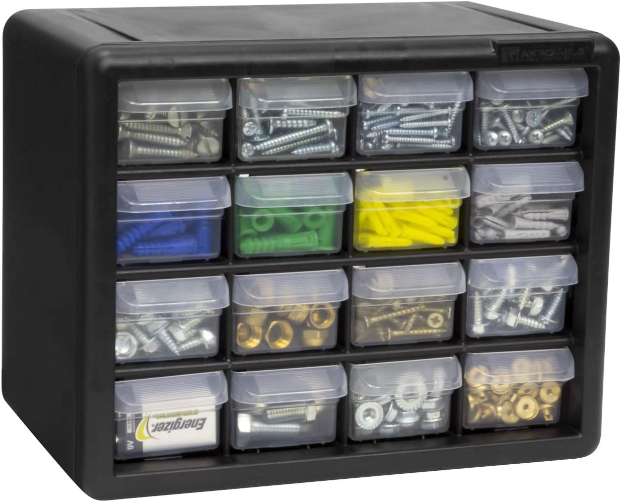 Akro-Mils 44-Drawer Plastic Drawer Storage Cabinet for Garage Organization, Bead Organizer, Building Bricks Storage, Teacher Toolbox, Makeup Organizer, 20" W x 6" D x 16" H, 10144 Black