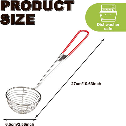 6 Pieces Stainless Steel Spider Strainer Skimmer, 4 Inch Hot Pot Kit Strainer Scoops with Long Handle, Asian Skimmer Spoon Ladle for Boba Pearls, Pasta, Meatball, Cooking & Frying Food