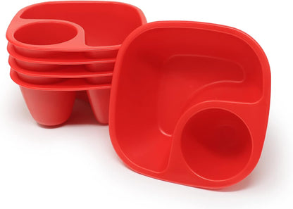 Rolling Sands Reusable Snack and Dip Bowls, 5 Pack, USA Made, Dishwasher and Microwave Safe Personal Size Plastic Divider Bowls, BPA-Free, Two Compartments to Hold Dips, Snacks and Treats