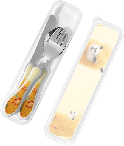 3-Piece Kids Silverware Set With Storage Case, Stainless Steel Reusable Children Safe Knife Spoon Fork Set Alpaca Cactus Children Flatware Set For Kids Lunch Box