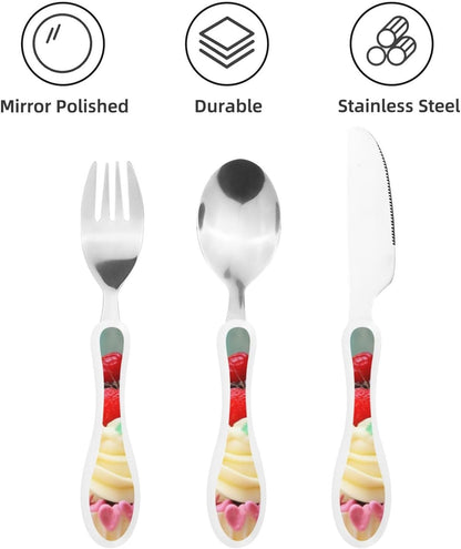 3-Piece Kids Silverware Set With Storage Case, Stainless Steel Reusable Children Safe Knife Spoon Fork Set Blue Active Girl Running Sunset Children Flatware Set For Kids Lunch Box - Colors B