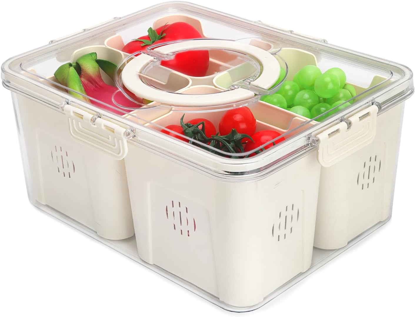 shopwithgreen Divided Serving Tray with Lid, Portable Snack Box Charcuterie Veggie Tray with Lid, Food Storage Organizer with 8 Colandersfor Fruit, Vegetable, Refrigerator, Kitchen, Party, Picnic