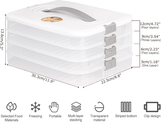 Liatinbo 4-Layer cookie carrier with lid and handle,dessert carrier dumpling container cookie transport storage container (4-Layer white)