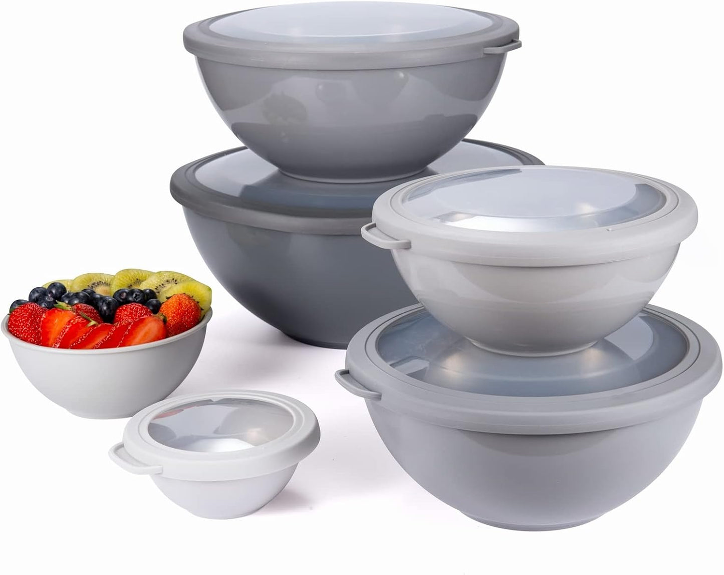 COOK WITH COLOR Mixing Bowls with Lids - 12 Piece Plastic Nesting Bowls Set includes 6 Prep Bowls and 6 Lids, Microwave Safe Mixing Bowl Set, Pink Embossed - Colors B