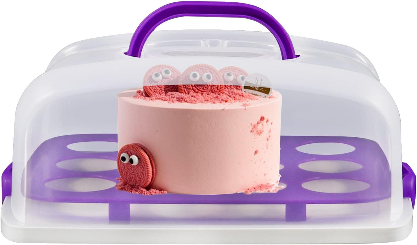 2in1 Cupcake Carrier and Cake Keeper with Lid, Rectangle Pie Carrier,Large Portable Storage Container for Storing 12 Cupcakes or 1 Large Cake (Blue)
