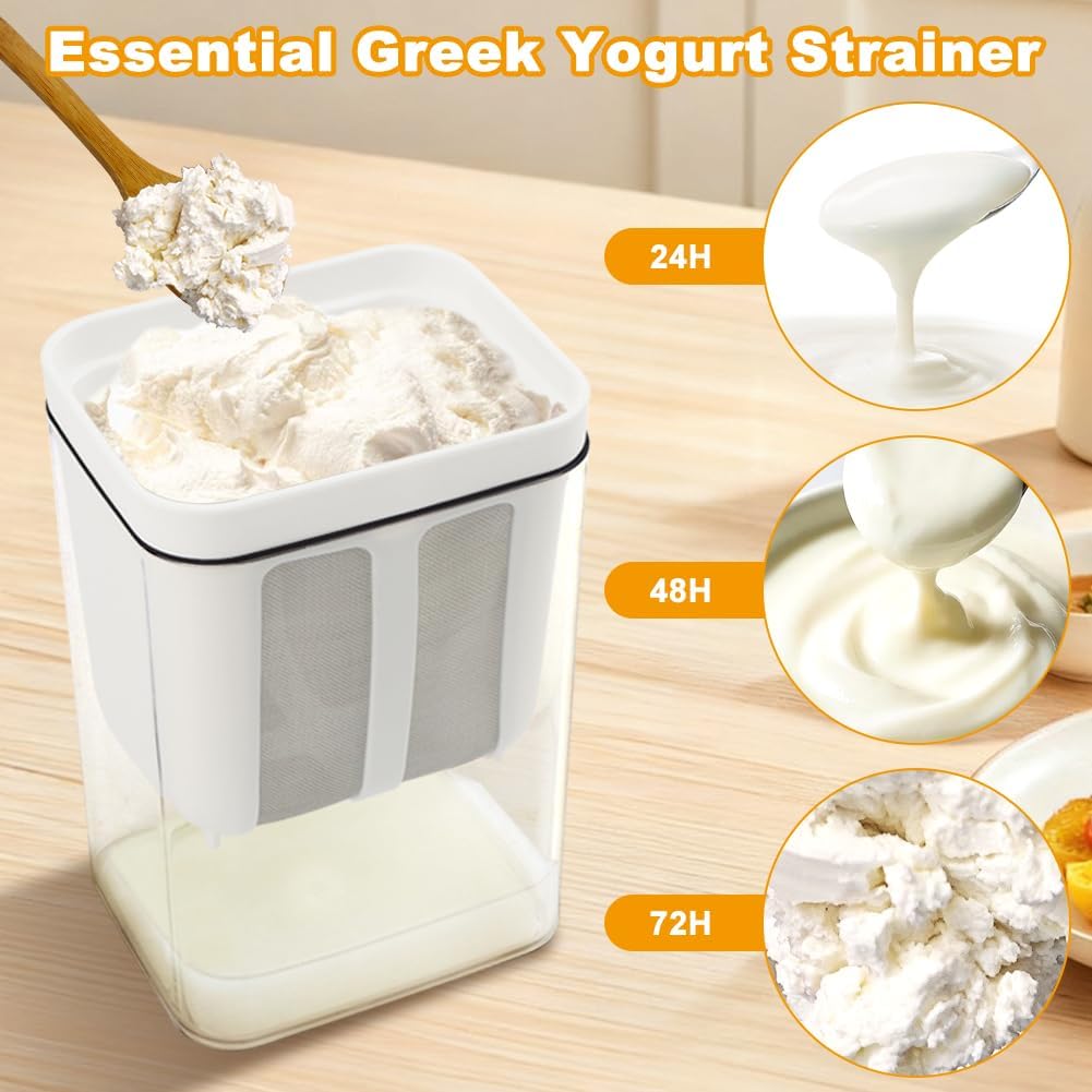 1100ml Greek Yogurt Maker & Strainer with Straw Spoon, Brush & Mesh Bag