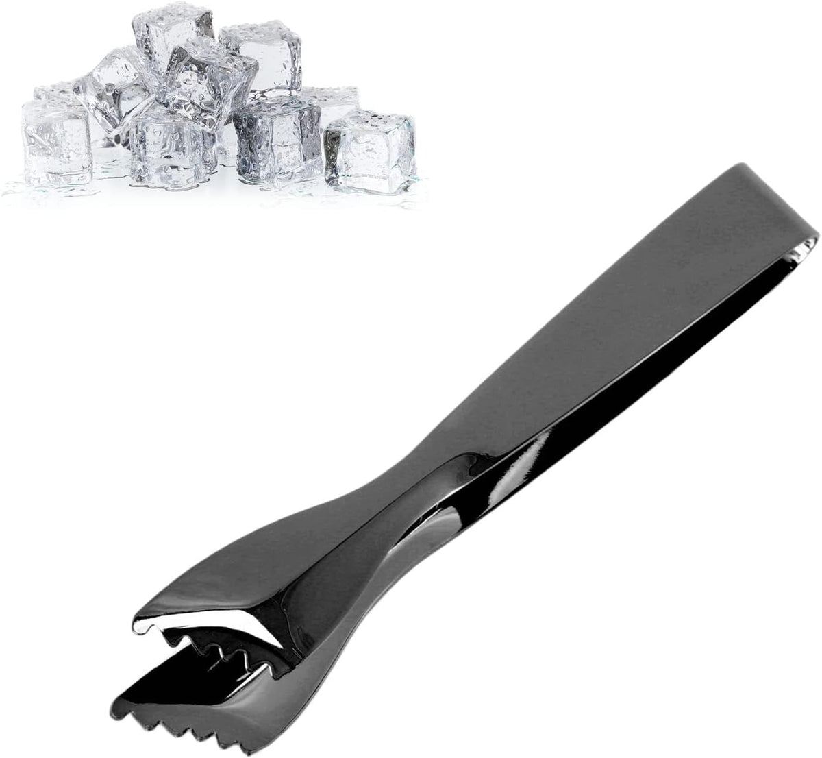 Ice Tongs for Ice Bucket, Serving Tongs, Bar Tongs, Food Grade Thicken Stainless Steel Prevents Slipping Sugar Food Tweezers for Home Kitchen Bar(Black)