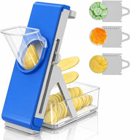 Eletronova Safe Mandoline Slicer for Kitchen, Vegetable Slicer with Container, French Fry Cutter, All in 1 Julienne Slicer for Potato, Thickness Adjustable, Detachable Blade (Gray)