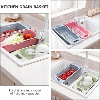 Cabilock Extendable Over The Sink Colander Fruits and Vegetables Drain Basket Expandable Dish Drying Rack Adjustable Trainer Sink Washing Basket for Kitchen